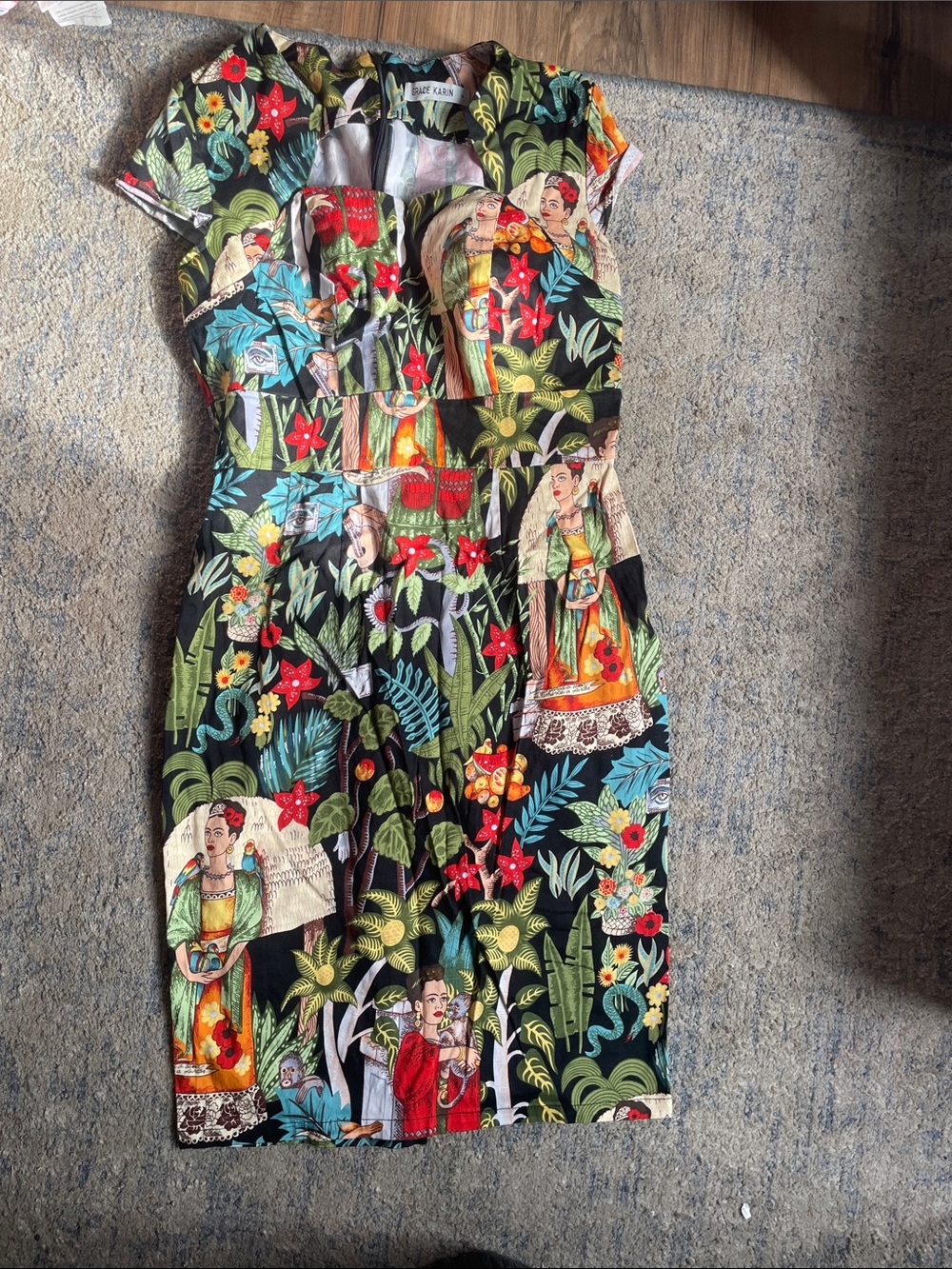 LuLaRoe Black Multicolor Tropical Floral & Portrait Sheath Dress
